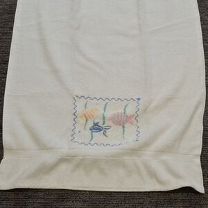 VTG BIBB Bath Towel Embroidered Fish Aquatic White 100% Cotton